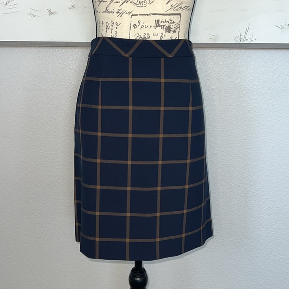 NWT Brooks Brothers Women's Navy Windowpane Pencil Skirt W/ Angled Side Pockets - Picture 5 of 8